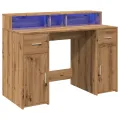 Bureau avec lumières LED chêne artisanal bois d'ingénierie