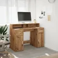 Bureau avec lumières LED chêne artisanal bois d'ingénierie