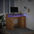 Bureau avec lumières LED chêne artisanal bois d'ingénierie