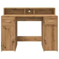 Bureau avec lumières LED chêne artisanal bois d'ingénierie