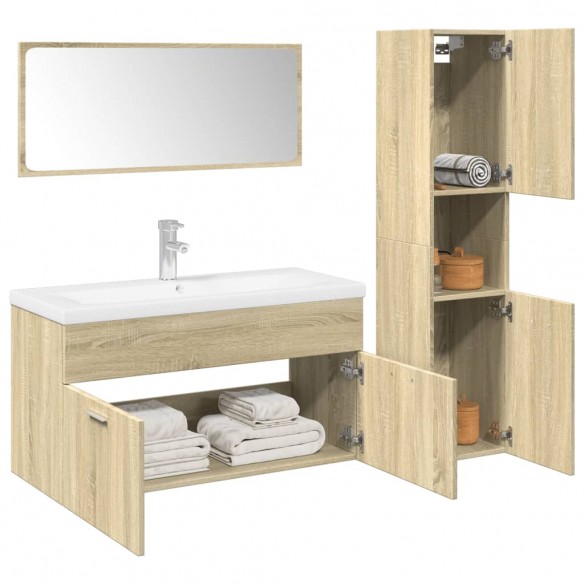 Ensemble de meubles de salle de bain 4 pcs chêne sonoma