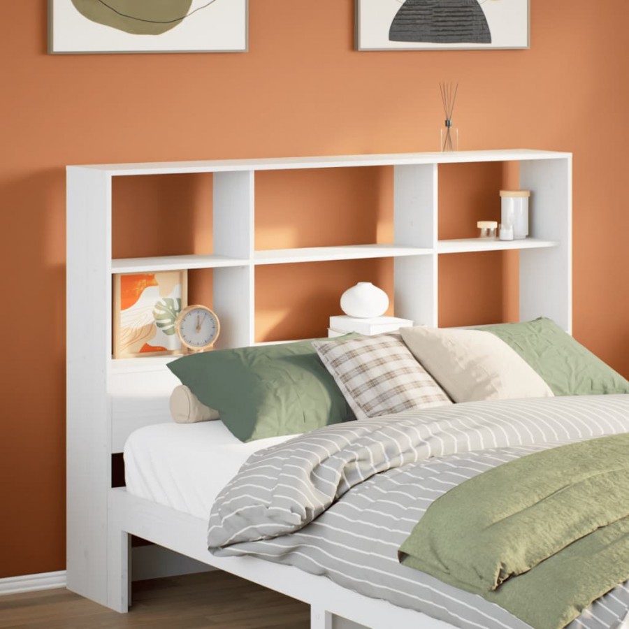 Tête de lit avec rangement blanc 160 cm bois massif de pin