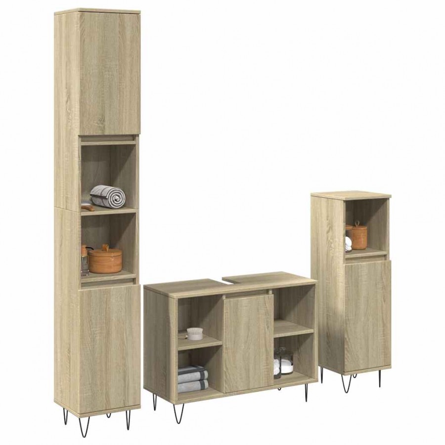 Ensemble de meubles de salle de bain 3 pcs chêne sonoma