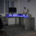 Bureau et lumières LED gris béton 152x152x91cm bois ingénierie