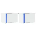 Tables de chevet murales avec lumières LED 2 pcs blanc