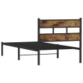 Cadre de lit en métal sans matelas chêne fumé 75x190 cm