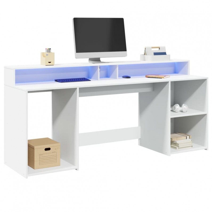 Bureau avec lumières LED blanc 200x55x91 cm bois d'ingénierie