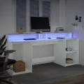 Bureau avec lumières LED blanc 200x55x91 cm bois d'ingénierie