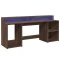 Bureau et lumières LED chêne marron bois d'ingénierie