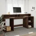 Bureau et lumières LED chêne marron bois d'ingénierie