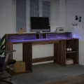 Bureau et lumières LED chêne marron bois d'ingénierie