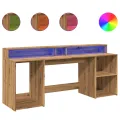Bureau avec lumières LED chêne artisanal bois d'ingénierie