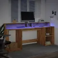 Bureau avec lumières LED chêne artisanal bois d'ingénierie