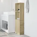 Armoire de salle de bain étroite avec roulettes chêne sonoma