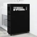 Meuble étroit de salle de bain à roulettes noir