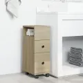Meuble étroit de salle de bain à roulettes chêne sonoma
