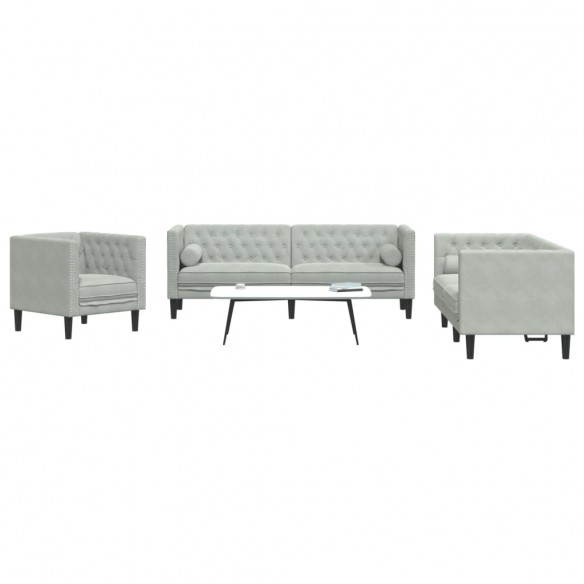 Ensemble de canapé Chesterfield et traversins 3 pcs gris clair