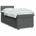 cadre de lit avec matelas Gris foncé 90x200 cm Tissu