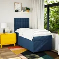 cadre de lit avec matelas Bleu 90x200 cm Tissu