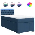 cadre de lit avec matelas Bleu 90x200 cm Tissu