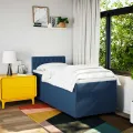 cadre de lit avec matelas Bleu 90x200 cm Tissu