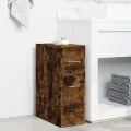 Armoire de salle de bain étroite avec roulettes chêne fumé