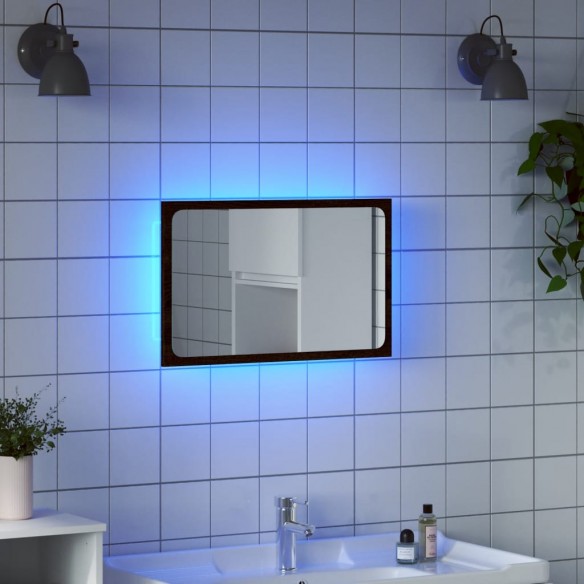 Miroir de salle de bain à LED chêne marron bois d'ingénierie