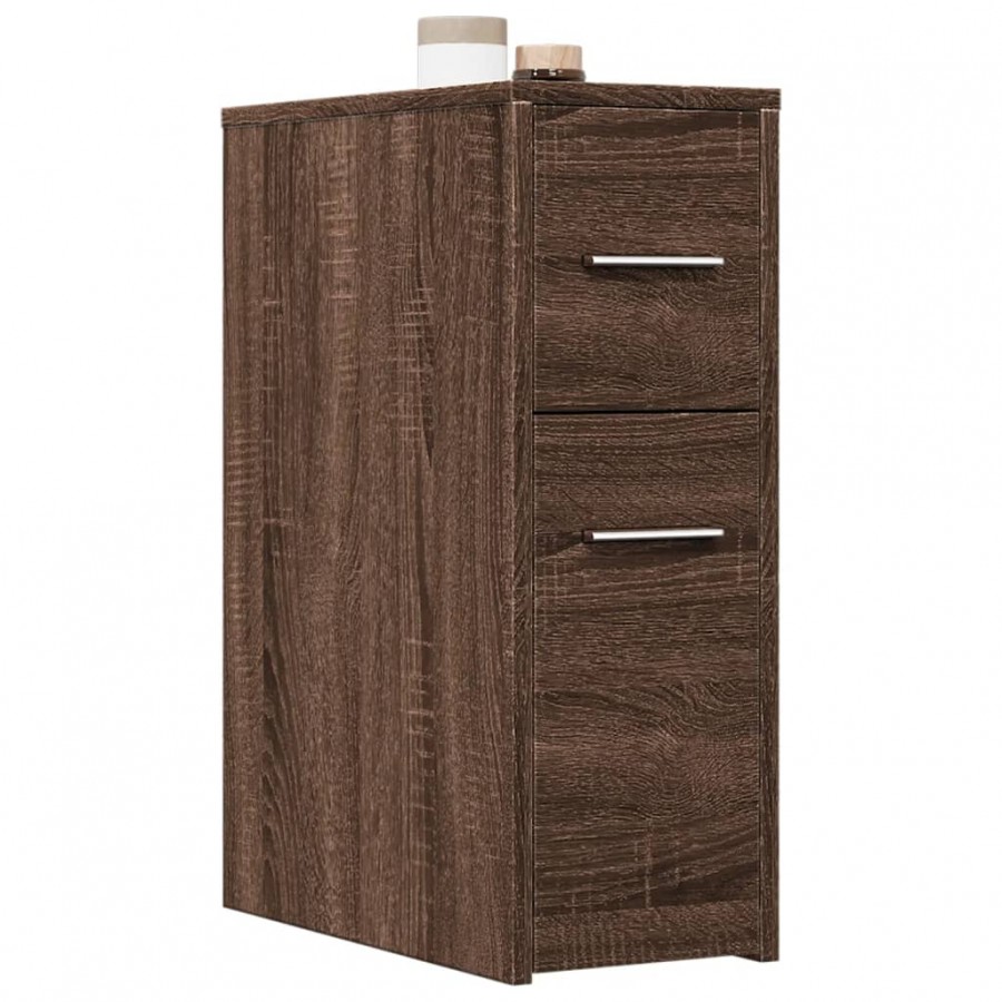 Armoire de salle de bain étroite avec roulettes chêne marron