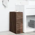 Armoire de salle de bain étroite avec roulettes chêne marron