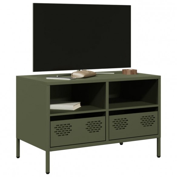 Meuble TV vert olive 68x39x43,5 cm acier laminé à froid