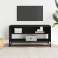 Meuble TV noir 91x40x46 cm bois d'ingénierie et métal