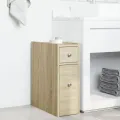 Armoire de salle de bain étroite avec roulettes chêne sonoma