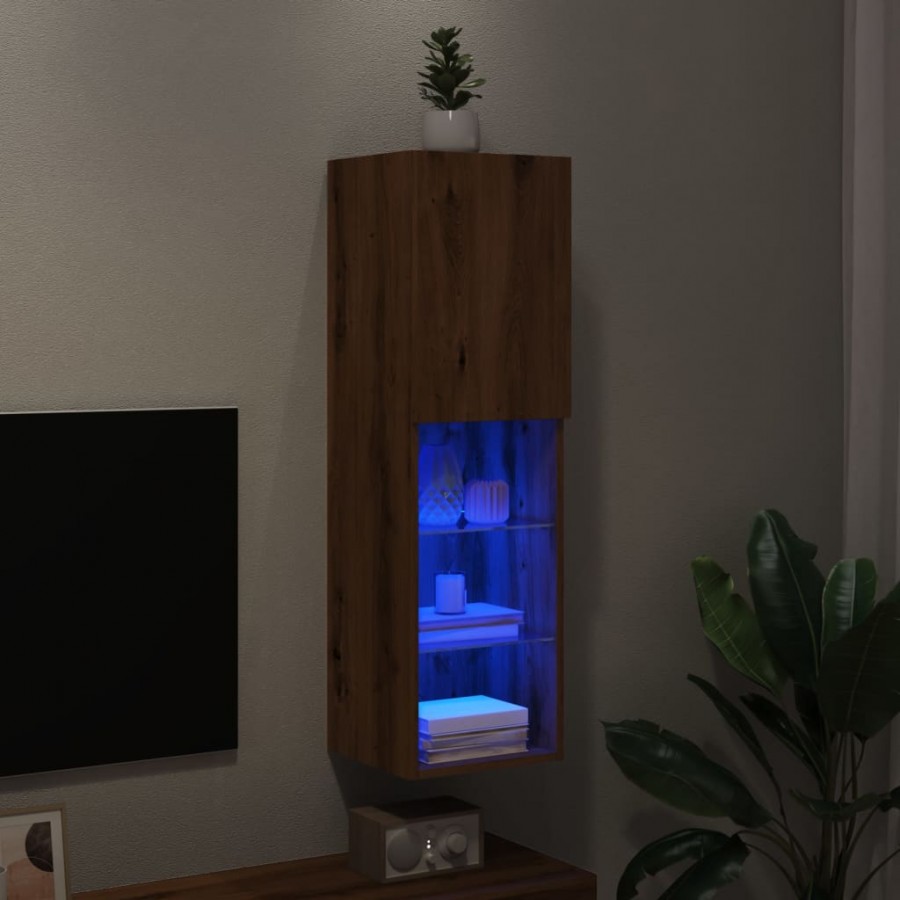 Meuble TV avec lumières LED chêne artisanal 30,5x30x102 cm