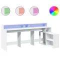 Bureau avec lumières LED blanc 200x104x91 cm bois d'ingénierie