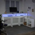 Bureau avec lumières LED blanc 200x104x91 cm bois d'ingénierie