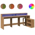 Bureau avec lumières LED chêne artisanal bois d'ingénierie