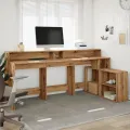 Bureau avec lumières LED chêne artisanal bois d'ingénierie