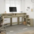 Bureau avec lumières LED chêne sonoma bois d'ingénierie