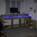 Bureau avec lumières LED chêne sonoma bois d'ingénierie