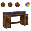 Bureau et lumières LED chêne fumé 160x55x91cm bois d'ingénierie