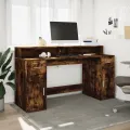 Bureau et lumières LED chêne fumé 160x55x91cm bois d'ingénierie