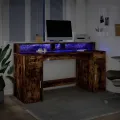 Bureau et lumières LED chêne fumé 160x55x91cm bois d'ingénierie