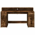 Bureau et lumières LED chêne fumé 160x55x91cm bois d'ingénierie