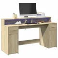 Bureau avec lumières LED chêne sonoma bois d'ingénierie