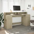 Bureau avec lumières LED chêne sonoma bois d'ingénierie