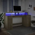 Bureau avec lumières LED chêne sonoma bois d'ingénierie