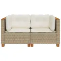 Canapés d'angle de jardin et coussins 2pcs beige résine tressée