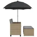 Canapé de jardin 2 places avec parasol et tabourets beige rotin