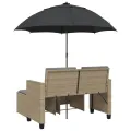 Canapé de jardin 2 places avec parasol et tabourets beige rotin