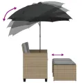Canapé de jardin 2 places avec parasol et tabourets beige rotin